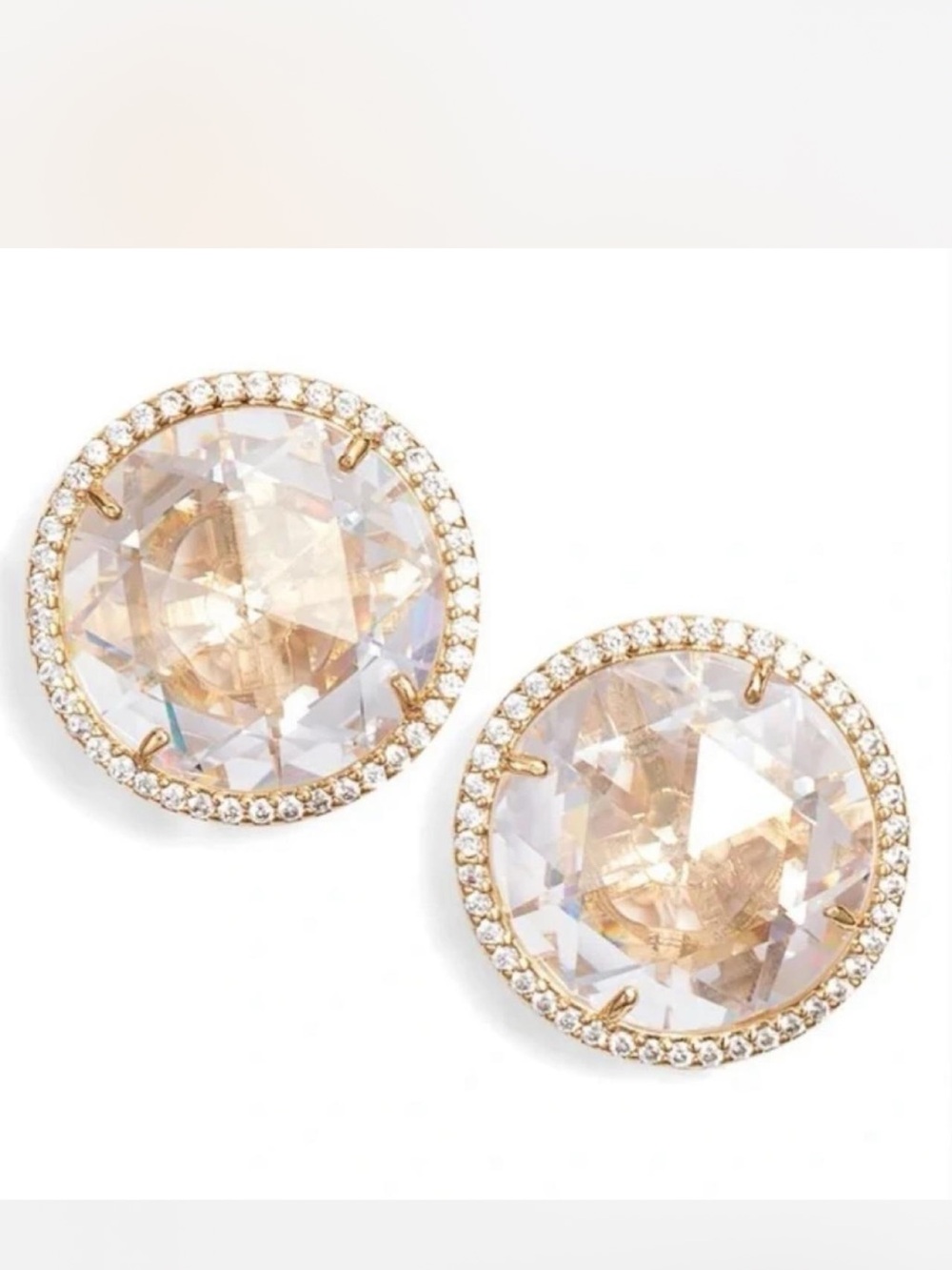 Kate Spade That Sparkle Large Round Crystal Stud Earrings Gold Tone NWOT
